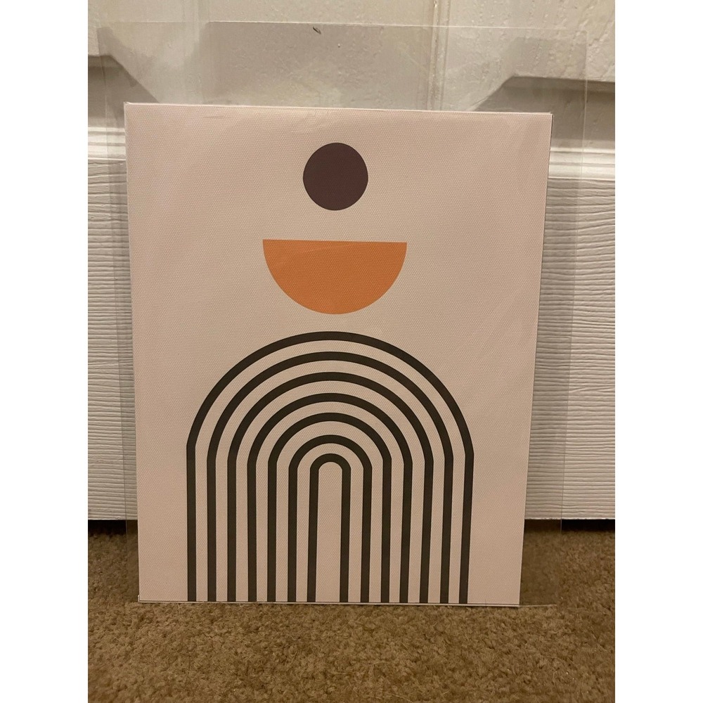Boho Minimalist Geometric Canvas Art Print Sun Moon Rainbow Arch Terracotta Grey